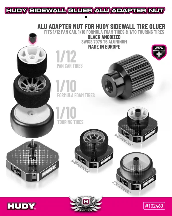 Hudy Aluminium Adapter For 1:12 Pan Car And 1:10 Formula Tire — image 2 of 2
