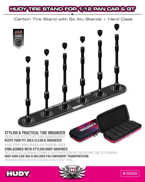 Hudy Carbon Tire Stand 6X Hard Case - 1:12 Pan Car And 1:12 GT — image 3 of 4
