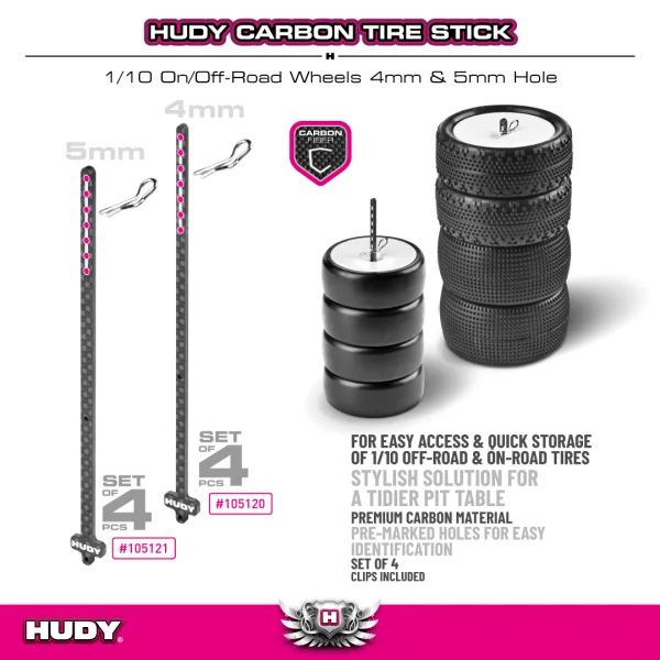 Hudy Carbon Tire Stick 1:10 On-Road And Off-Road Wheels With 4mm Mounting Hole (4) — image 3 of 3