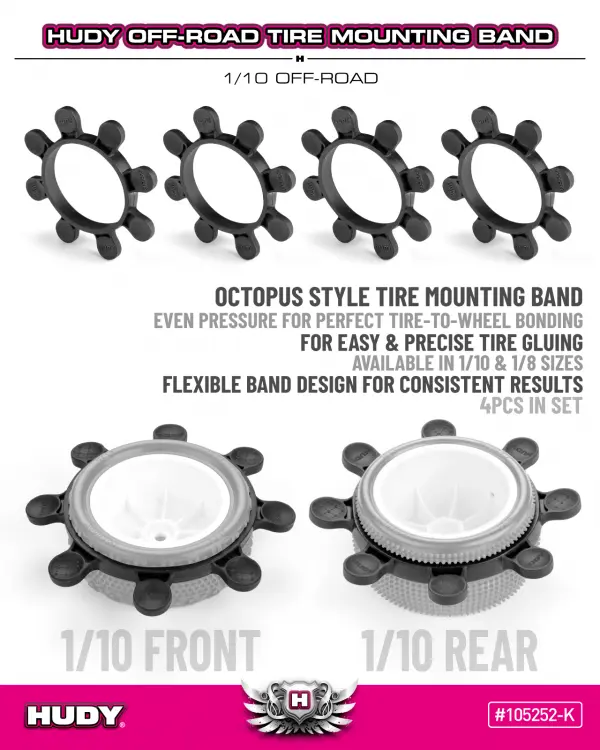 Hudy 1:10 Off-Road Tire Mounting Band - Octopus - Black (4) — image 2 of 2
