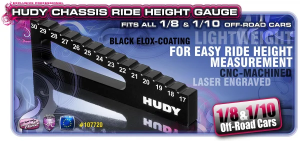 Hudy Chassis Ride Height Gauge - 17mm - 30mm for 1:8 + 1:10 Off Road