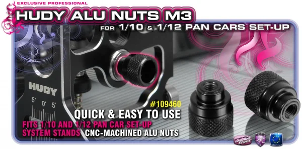 Hudy Aluminium Nut M3 For 1:10 + 1:12 Pan Car Set Up System (2) — image 3 of 3
