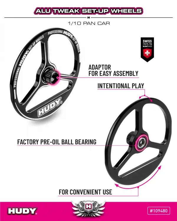 Hudy Aluminium Tweak Set-Up Wheel For 1:10 Pan Car (2) — image 4 of 4