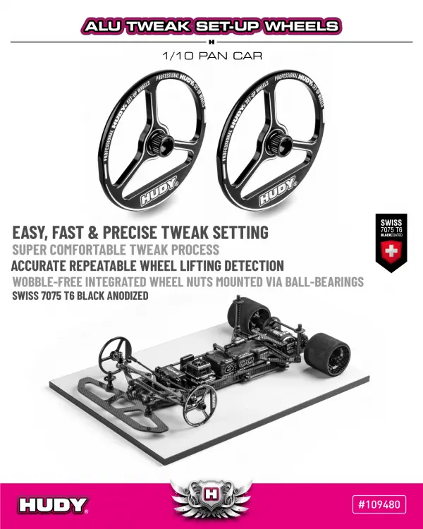 Hudy Aluminium Tweak Set-Up Wheel For 1:10 Pan Car (2) — image 2 of 4