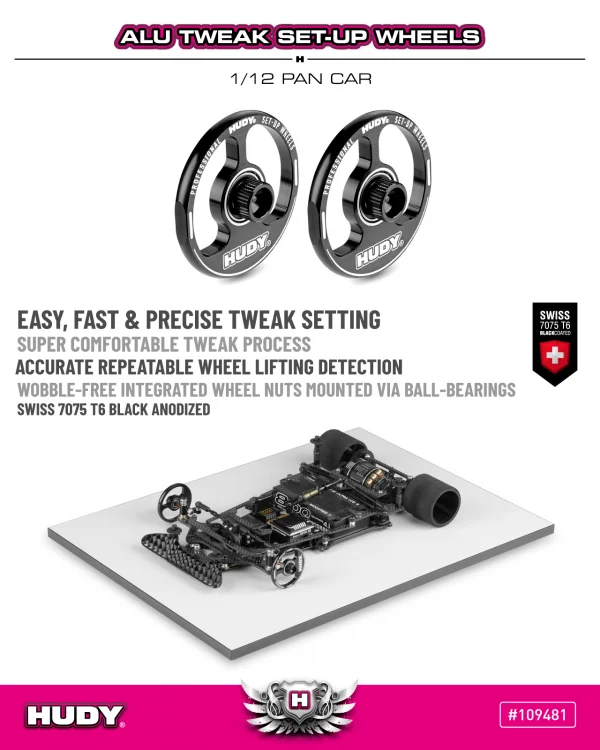 Hudy Aluminium Tweak Set-Up Wheel For 1:12 Pan Car (2) — image 2 of 4