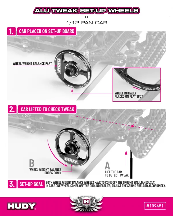 Hudy Aluminium Tweak Set-Up Wheel For 1:12 Pan Car (2) — image 3 of 4