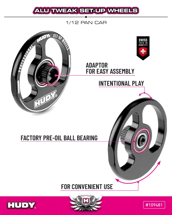 Hudy Aluminium Tweak Set-Up Wheel For 1:12 Pan Car (2) — image 4 of 4