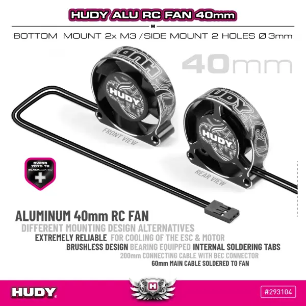 Hudy Aluminium RC Fan 40mm - Bottom/Side Mount 2 Hole — image 3 of 6