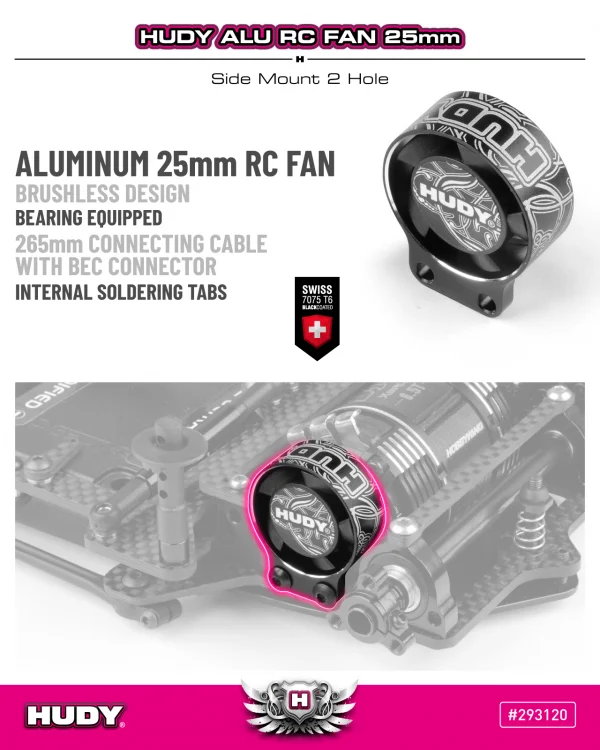 Hudy Aluminium RC Fan 25mm - Side Mount 2 Hole &mdash; image 2 of 2