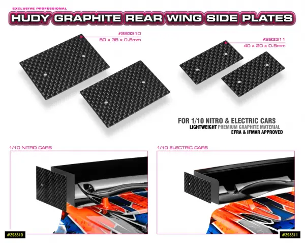 Hudy Graphite Rear Wing Side Plate 0.5mm - 1:10 Nitro (2) &mdash; image 3 of 3