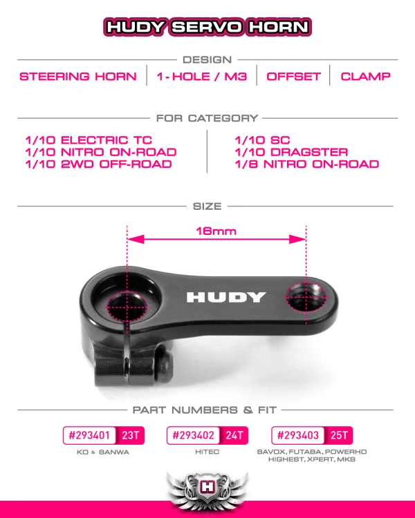 Hudy Aluminium Clamp Servo Horn - Ko Propo, Jr, Sanwa, Airtronics - Offset - 23T — image 3 of 3