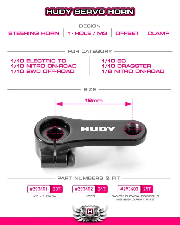 Hudy Aluminium Clamp Servo Horn - Futaba - Offset - 25T &mdash; image 3 of 3