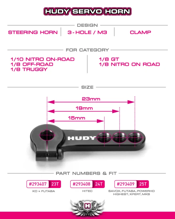 Hudy Aluminium Clamp Servo Horn - Ko Propo, Jr, Sanwa, Airtronics - 23T — image 3 of 3