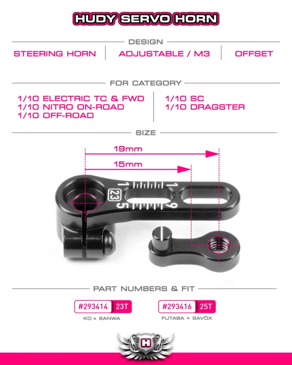 Hudy Aluminium Adjustable Clamp Steering Servo Horn - Futaba Savox - 25T — image 1 of 3