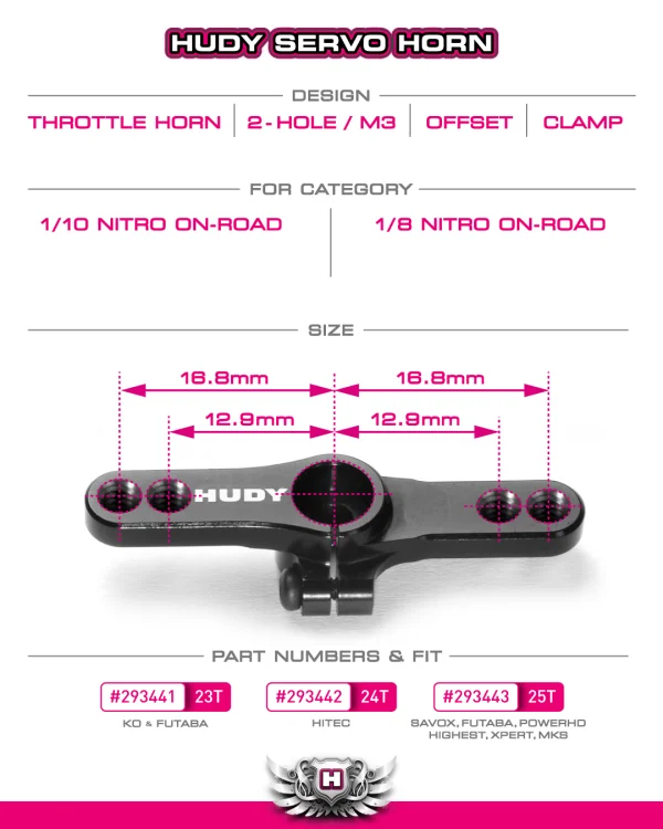 Hudy Aluminium Clamp Throttle Servo Horn - Ko Propo, Sanwa - Offset - 2-Hole - 23T — image 2 of 2
