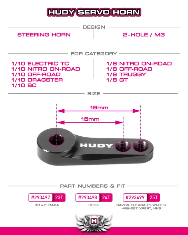 Hudy Aluminium Servo Horn - Futaba - 2-Hole - 25T — image 2 of 2