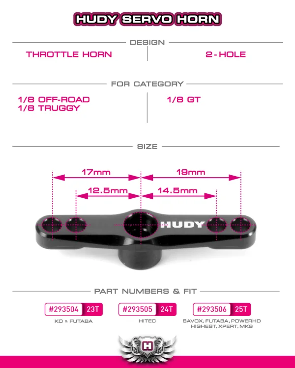 Hudy Aluminium Throttle Servo Horn 1:8 Off-Road Ko Propo, Jr, Sanwa, Airtronics - 23T — image 5 of 5