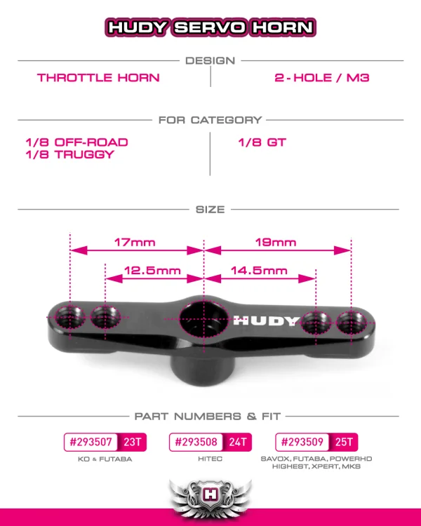 Hudy Aluminium Throttle Servo Horn 1:8 Off-Road Ko Propo/JR - 23T (M3 Thread) — image 4 of 4