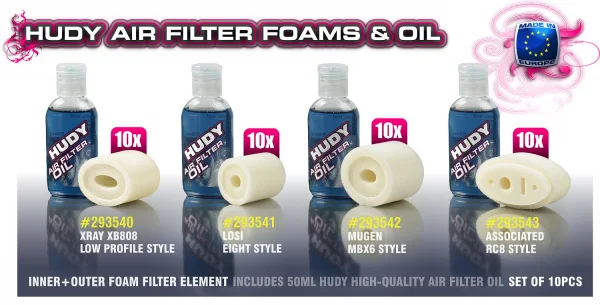 Hudy Air Filter Foam + Oil - Xray XB808 Low Profile (10)