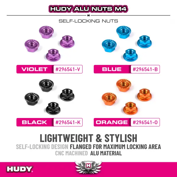 Hudy Aluminium Nut M4 With Serrated Flange - Blue (4) &mdash; image 2 of 2