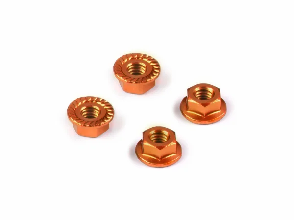 Hudy Aluminium Nut M4 With Serrated Flange - Orange (4) — image 1 of 2