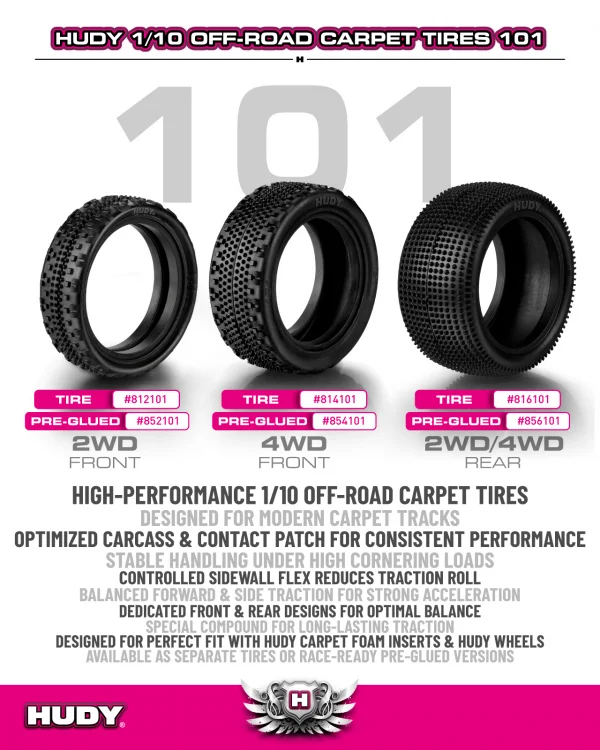 Hudy 101 Carpet 1:10 Buggy Tyres - 2WD Front (2) — image 2 of 3