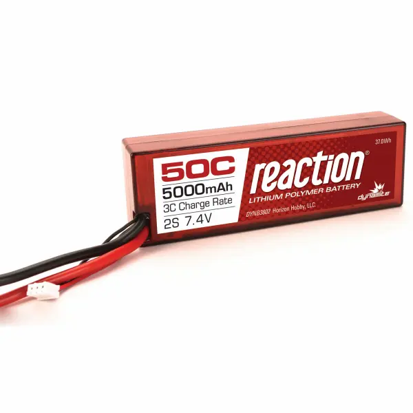 Dynamite Reaction Hard Case LiPo - 7.4V 2S 5000mAh 50C - Deans — image 2 of 2