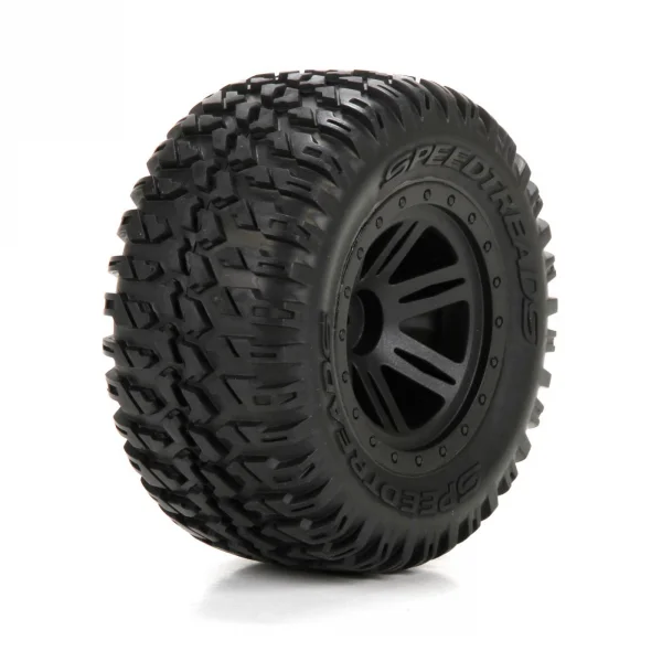 FR/R Tyre Prmnt Black Wheel (2):1:10 AMP MT/DB