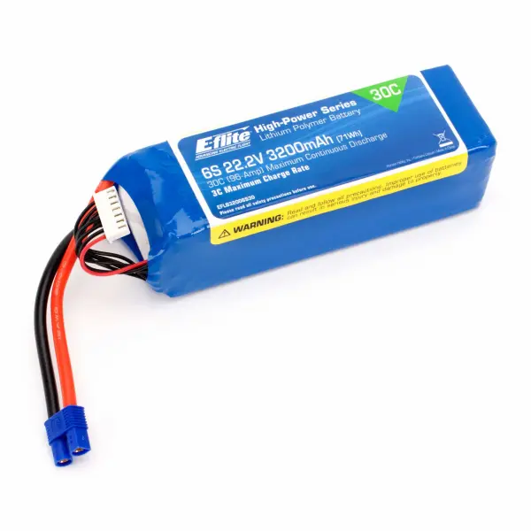 E Flite 22.2v 3200mAh 6S 30C LiPo with 12AWG Lead and EC3 connector — image 2 of 2