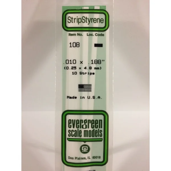 Evergreen 14in (35cm) Strip .010x.188in (10 per pack)