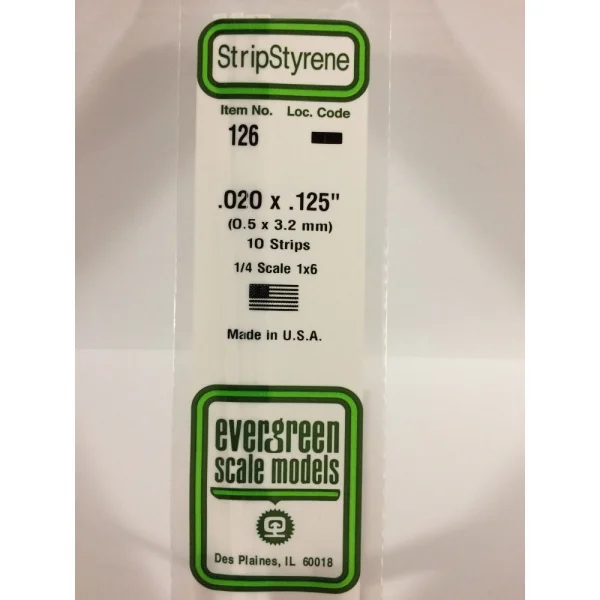 Evergreen 14in (35cm) Strip .020x.125in (10 per pack)