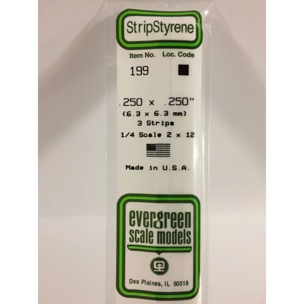 Evergreen 14in (35cm) Strip .250x.250in (3 per pack)