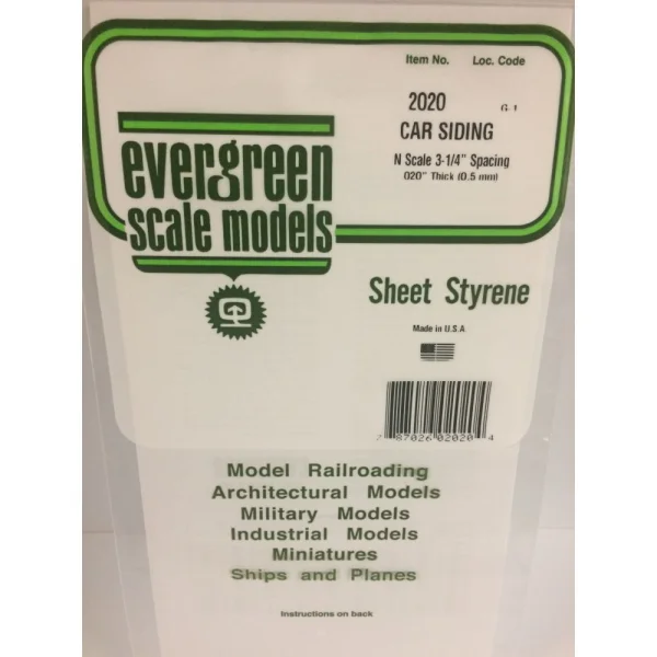 Evergreen [12020] 12 x 24 Car Siding .020 Thick (1 sheet per pack)