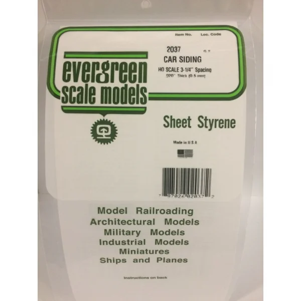 Evergreen 6x12in (15x30cm) HO-Scale Car Siding Sheet .020in (0.50mm) Sheet (1 sheet per pack)