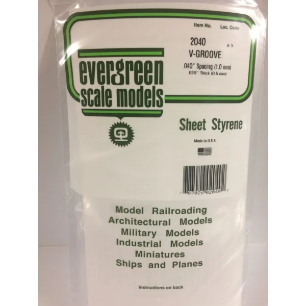 Evergreen [12040] 12 x 24 V-Groove Siding .020 Thick .040 Spacing (1 sheet per pack)