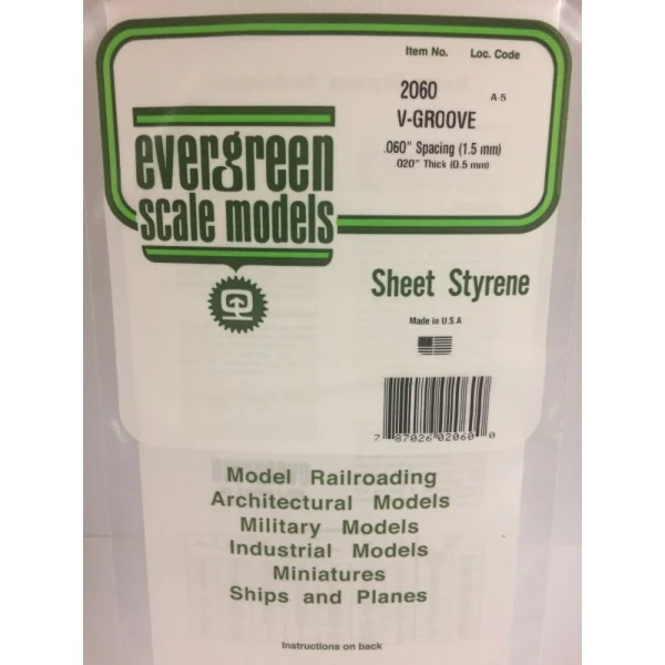 Evergreen 6x12in (15x30cm) V-Groove Siding Sheet .020in (0.50mm) Thick .060in Spacing (1 sheet per pack)