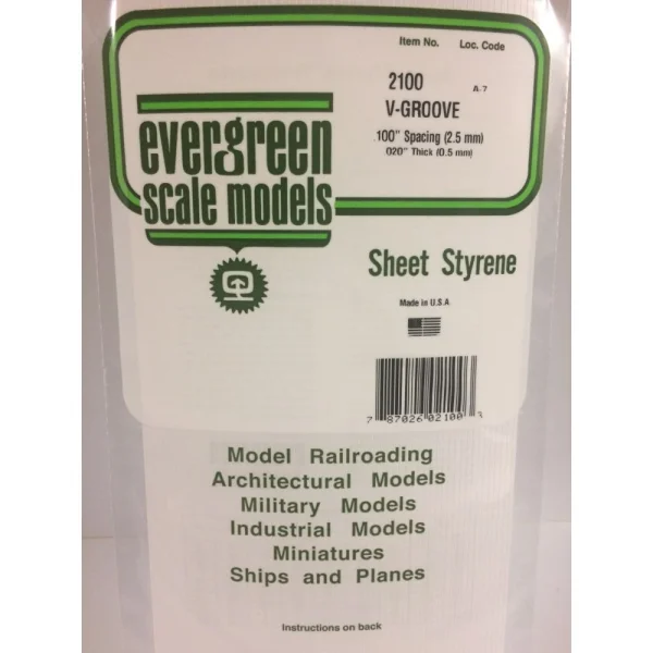 Evergreen 6x12in (15x30cm) V-Groove Siding Sheet .020in (0.50mm) Thick .100in Spacing (1 sheet per pack)