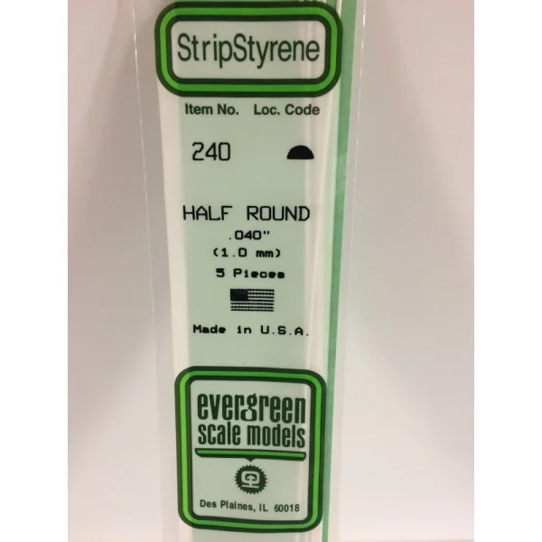 Evergreen [6-240] 14 Half Round Strip .040 (100 per pack)