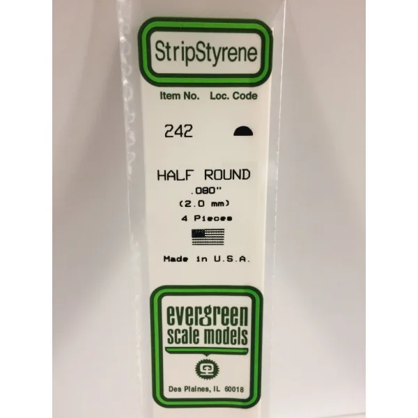 Evergreen [6-242] 14 Half Round Strip .080 (100 per pack)