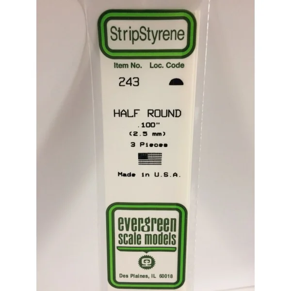 Evergreen 14in (35cm) Half Round Strip .100in (3 per pack)
