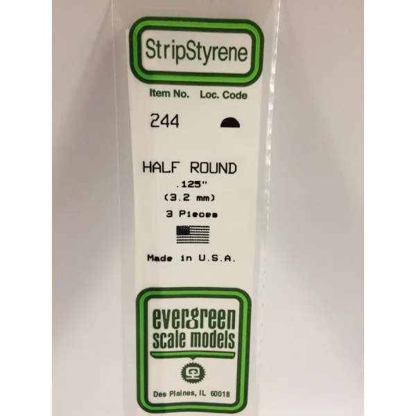 Evergreen [6-244] 14 Half Round Strip .125 (1:8) (100 per pack)