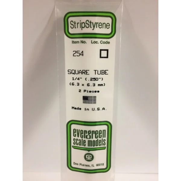 Evergreen [6-254] 14 Square Tube .250 (1/4) (100 per pack)