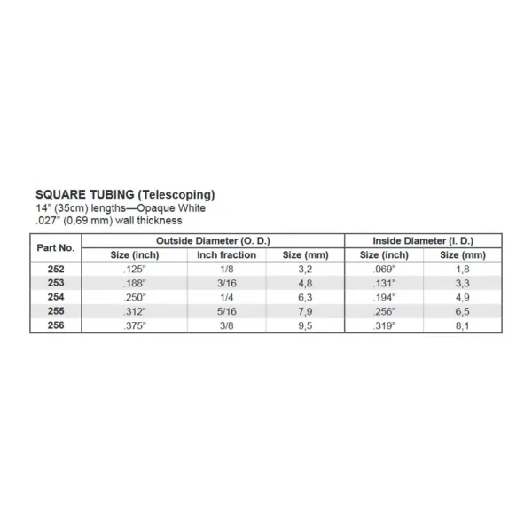 Evergreen [5-255] 14 Square Tube .312 (5/16) (10 per pack)