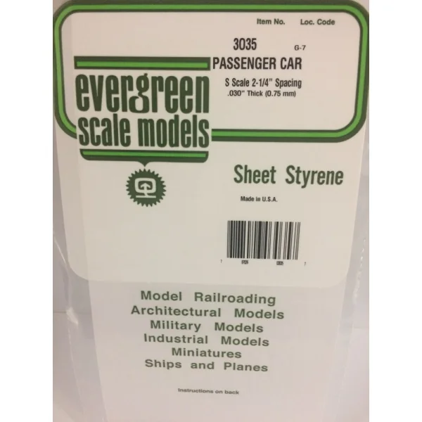 Evergreen [13035] 12 x 24 Passenger Car Siding .020 Thick (1 sheet per pack)