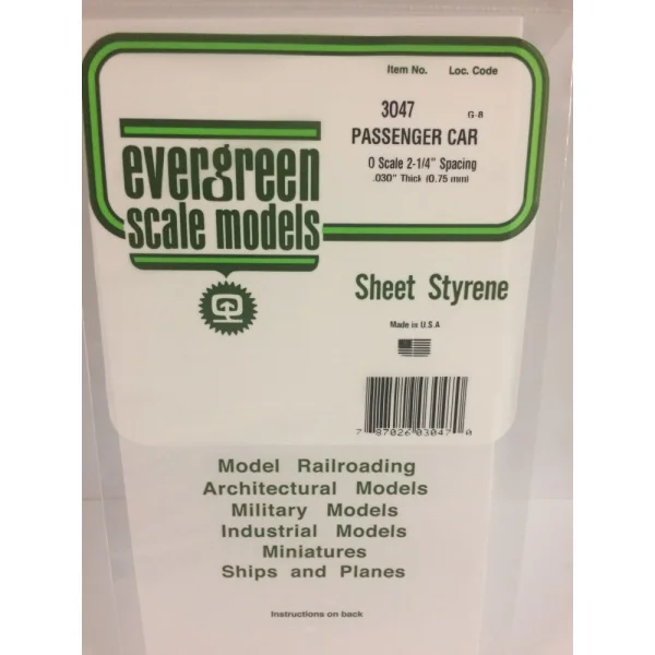Evergreen 6x12in (15x30cm) Passenger Car Siding Sheet .030in (0.75mm) Thick (1 Sheet per pack)