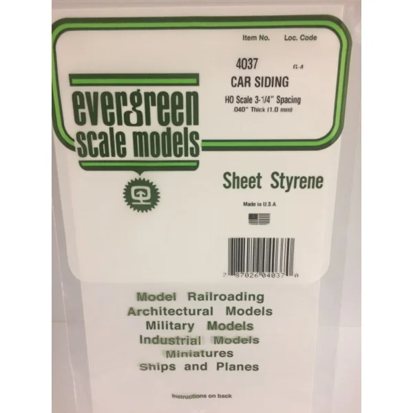 Evergreen 6x12in (15x30cm) HO-Scale Car Siding Sheet .040in (1.0mm) Sheet (1 sheet per pack)