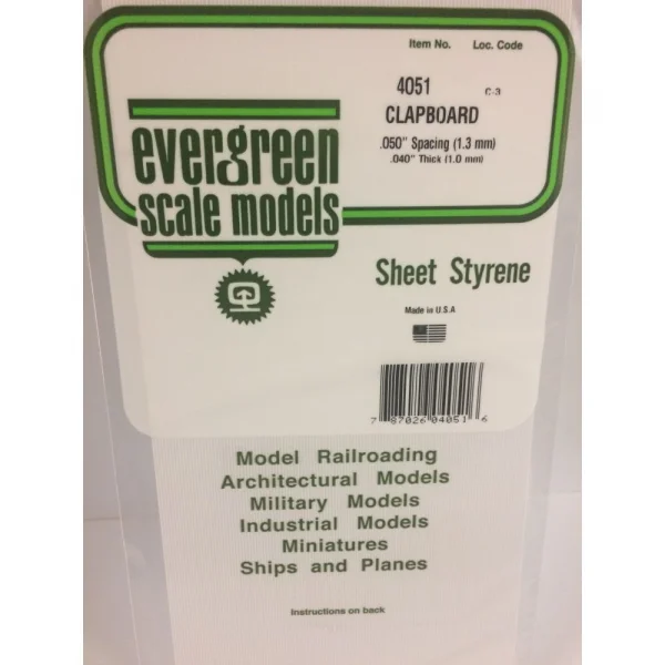 Evergreen 6x12in (15x30cm) Clapboard Siding Sheet .040in (1.0mm) Thick .050in Spacing (1 Sheet per pack)