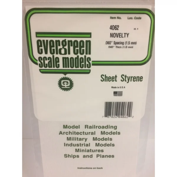 Evergreen 6x12in (15x30cm) Novelty Siding Sheet .040in (1.0mm) Thick .060in Spacing (1 Sheet per pack)