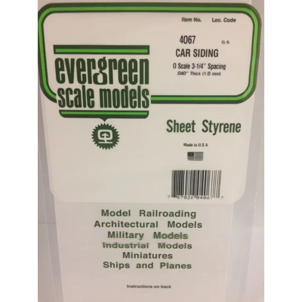 Evergreen 6x12in (15x30cm) O-Scale Car Siding Sheet .040in (1.0mm) Sheet (1 sheet per pack)