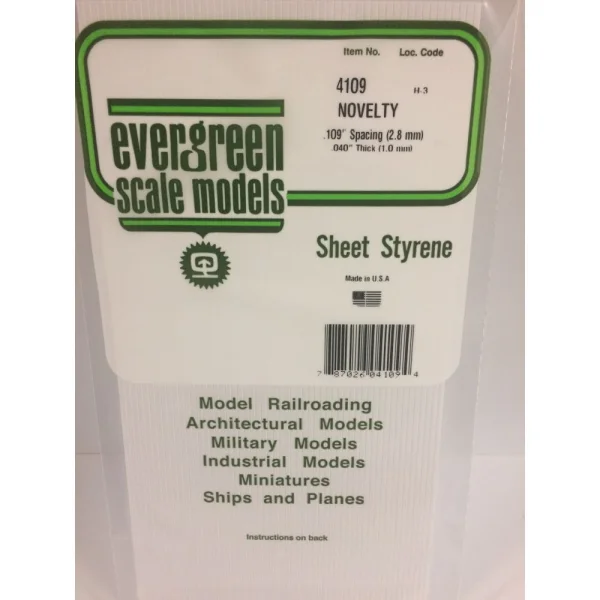 Evergreen 6x12in (15x30cm) Novelty Siding Sheet .040in (1.0mm) Thick .109in Spacing (1 Sheet per pack)